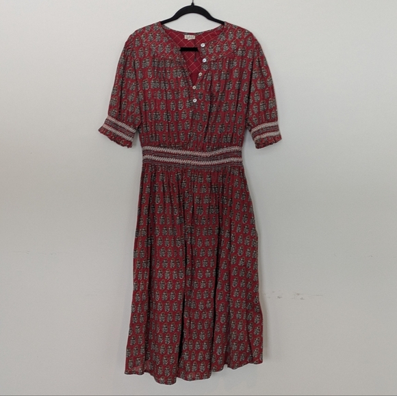 Lali Eleanor 3-Quarter Cuff Sleeve Smocked Lace Waist Dress, Block Print - Picture 2 of 9